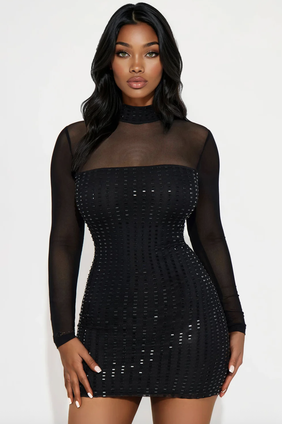 Alani Rhinestone Mini Dress - Black