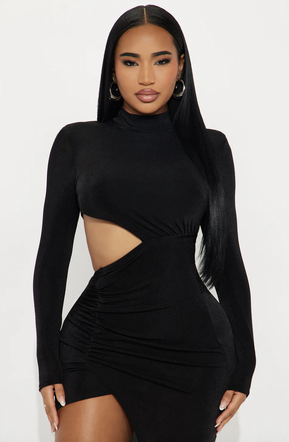 Amari Long Sleeve Slinky Maxi Dress - Black