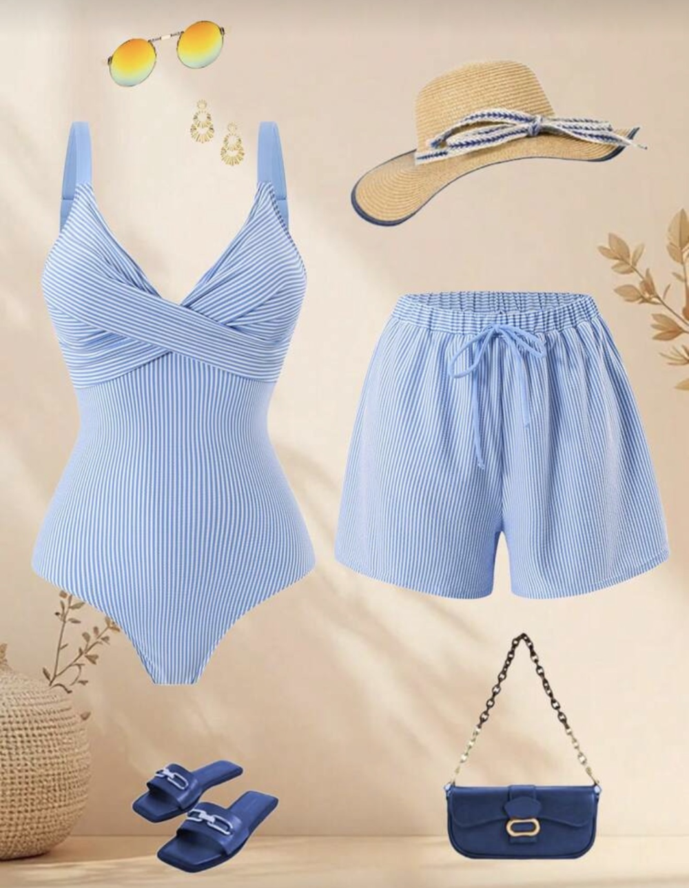 Blue & white swimsuit set