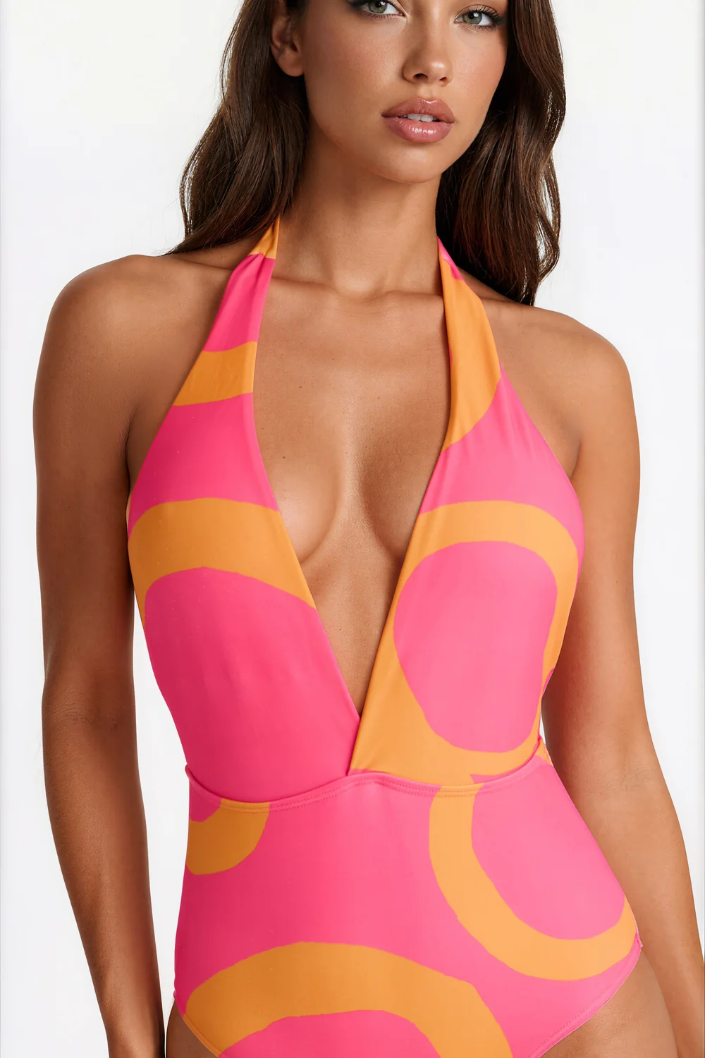 Evelina 1 Piece Geometric Halter swimsuit& Sarong Set