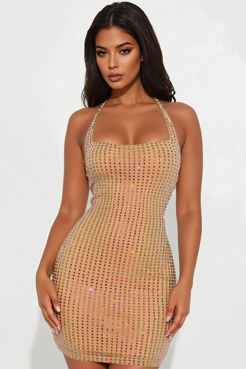Night Of Glamour Embellished Mesh Mini Dress