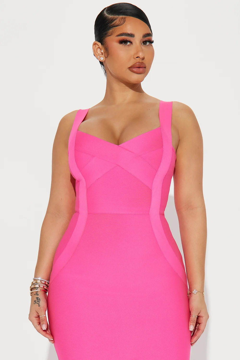 Elise Bandage Midi Dress - Hot Pink