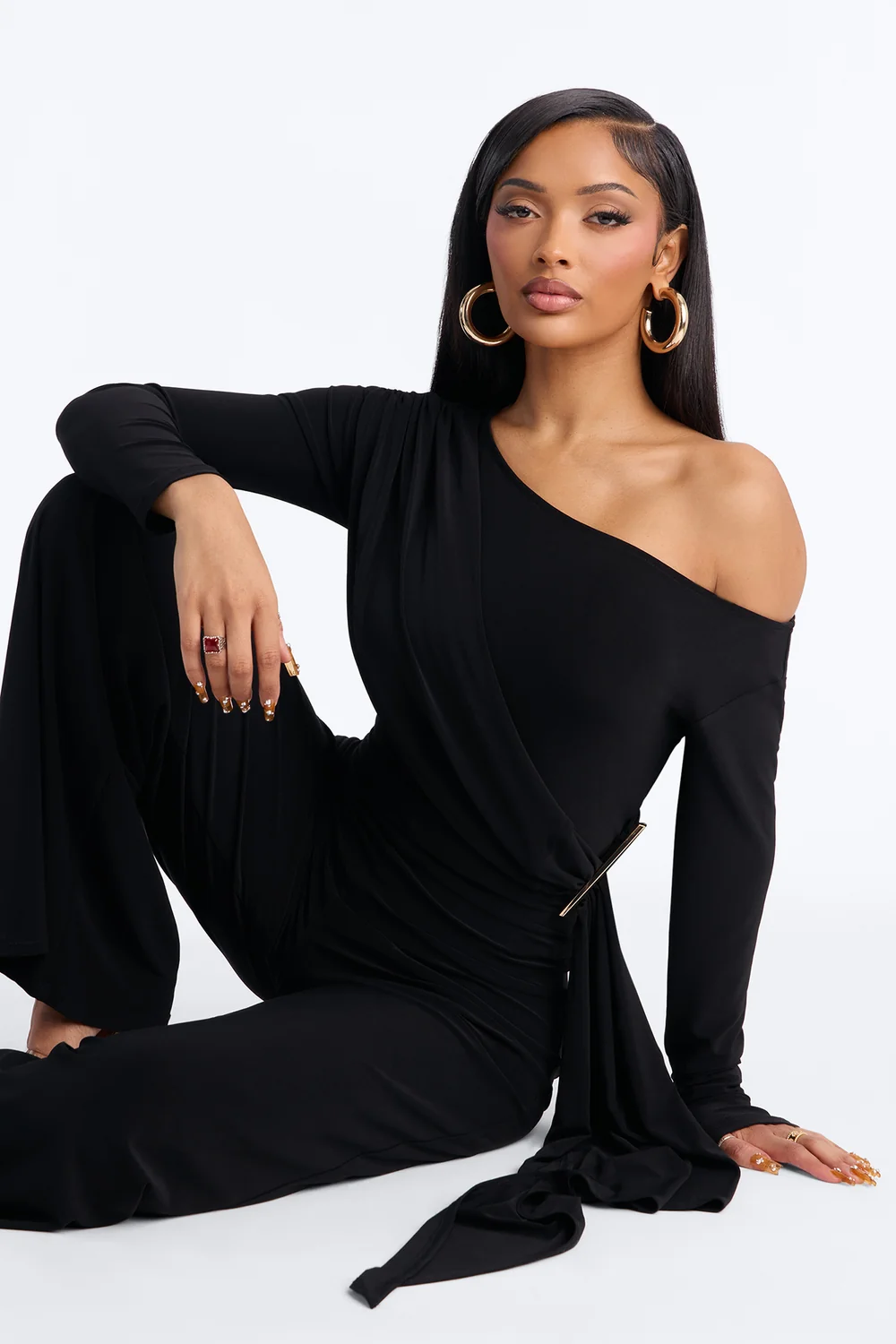 Adri Draped Wide Leg Jumpsuit - Black
