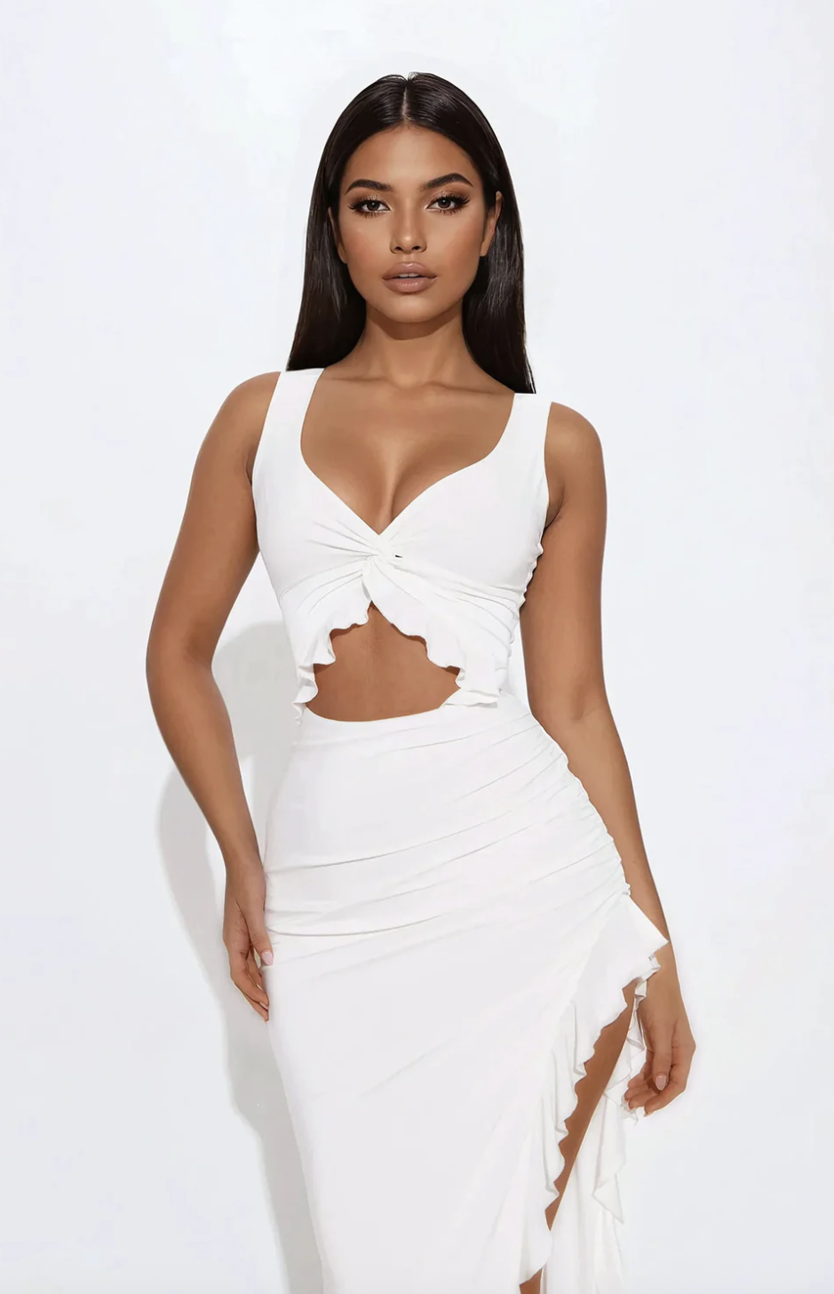 Selena Ruffle Cut Out Maxi Dress - White