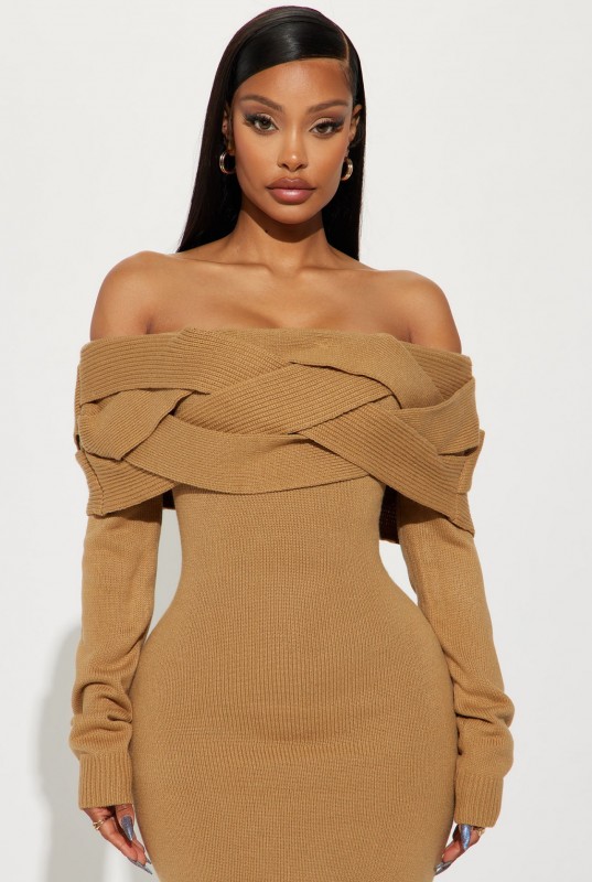 Vivien Sweater Midi Dress - Tan