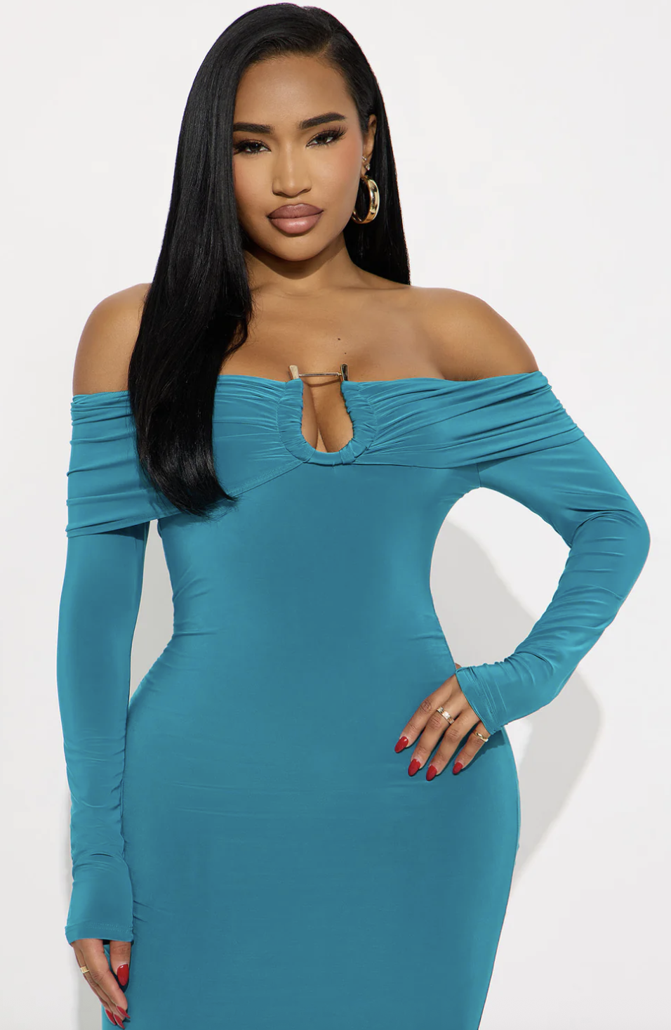Sabina Off Shoulder Midi Dress - Blue