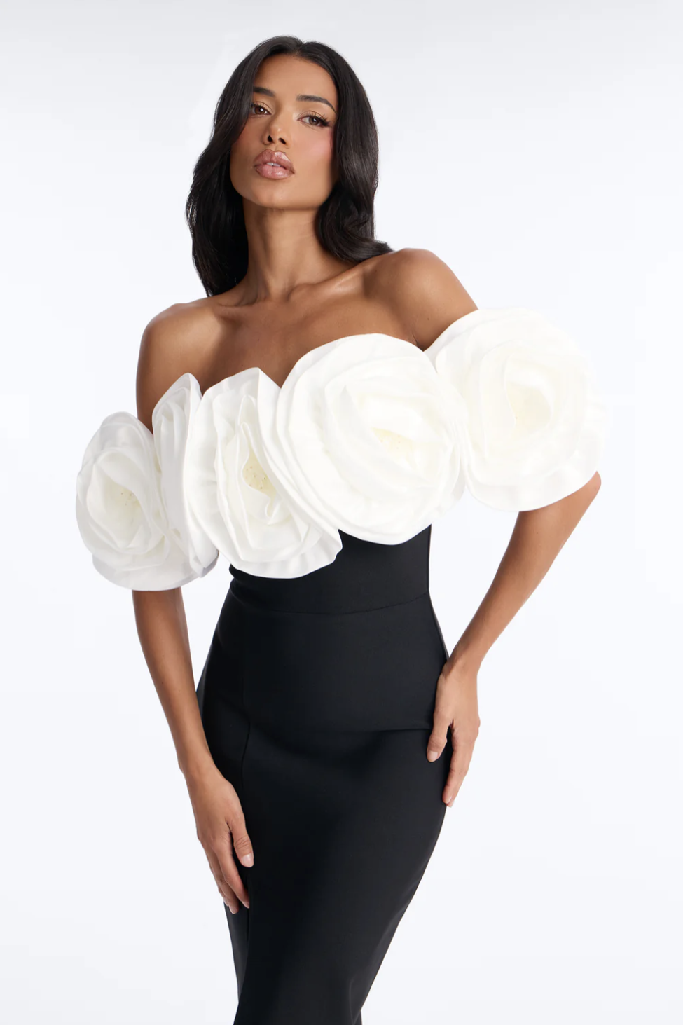Divina Floral Bandage Midi Dress - Black/White