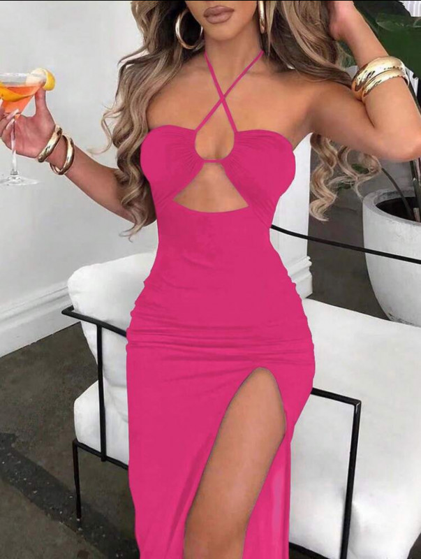 Zolique Pink Sleeveless Backless Dress