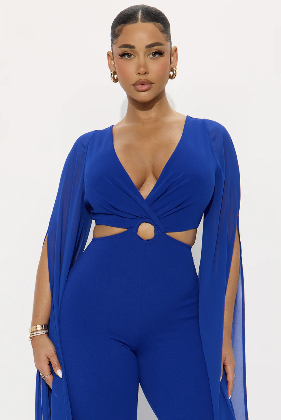 Gemma Draped Mesh Jumpsuit - Royal