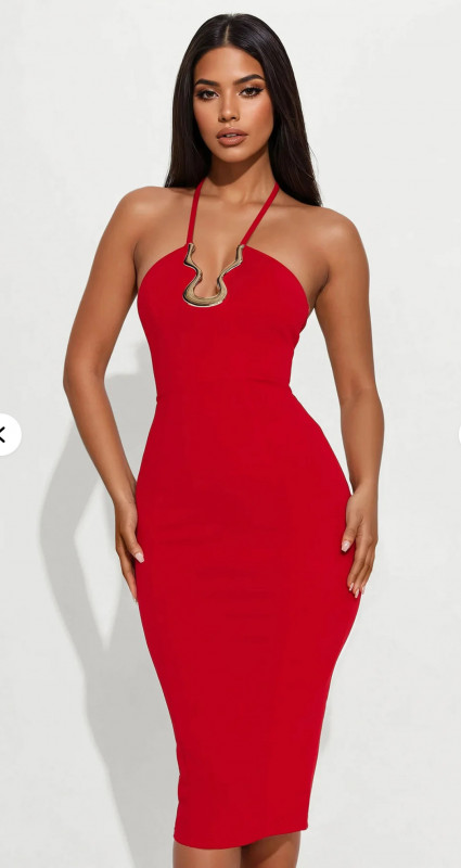 Addicted To You Crepe Halter Midi Dress - Red