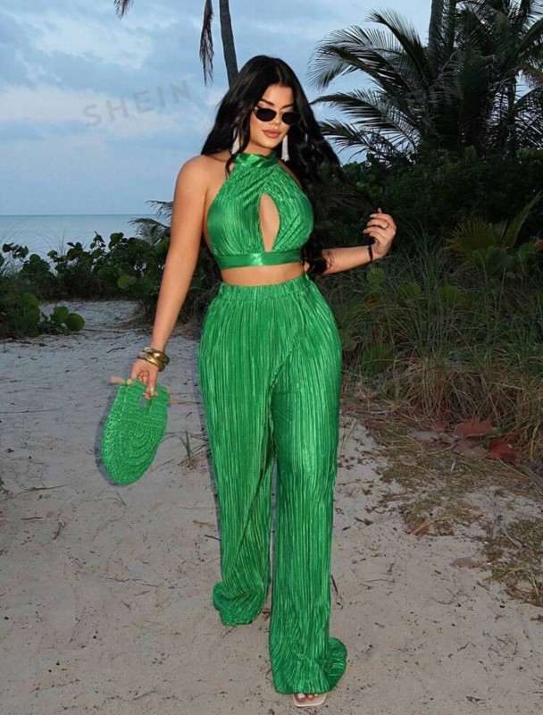 Green Long Pants Two-Piece Set