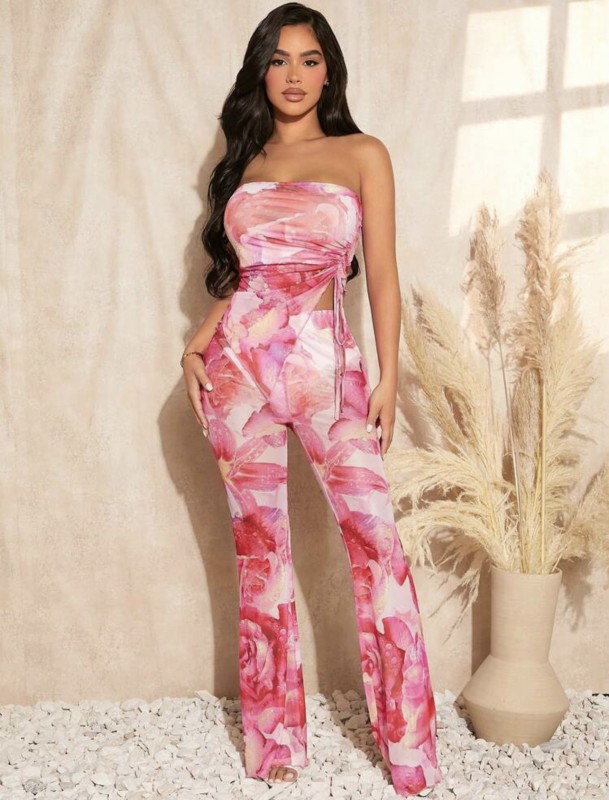 Floral Side Top & Flare Leg Pants
