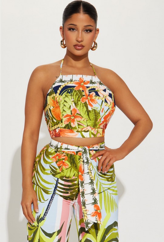 On A Vacay Tropical Pant Set - Blue/combo