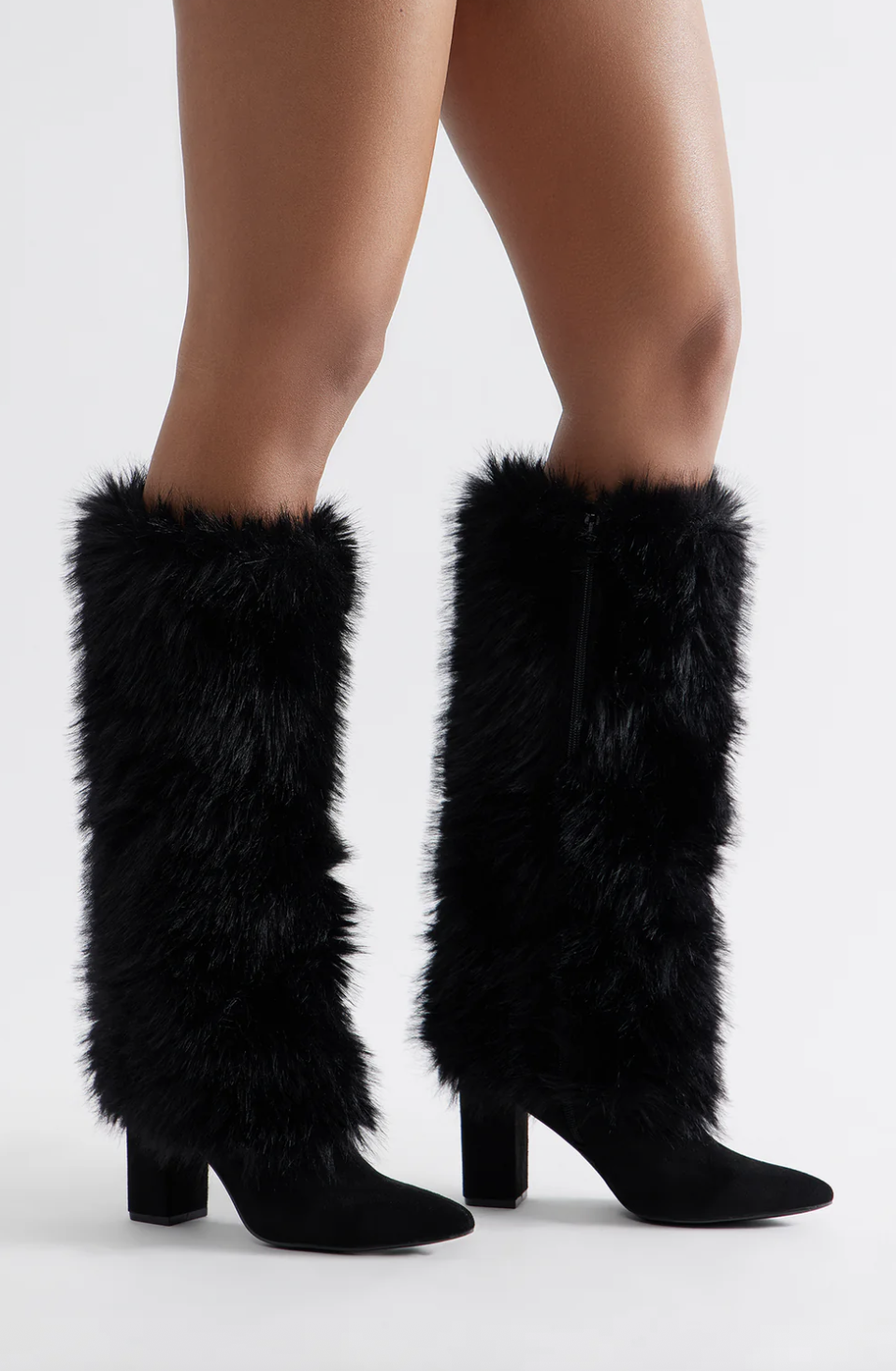 Brenn Faux Fur Knee High Boots - Black