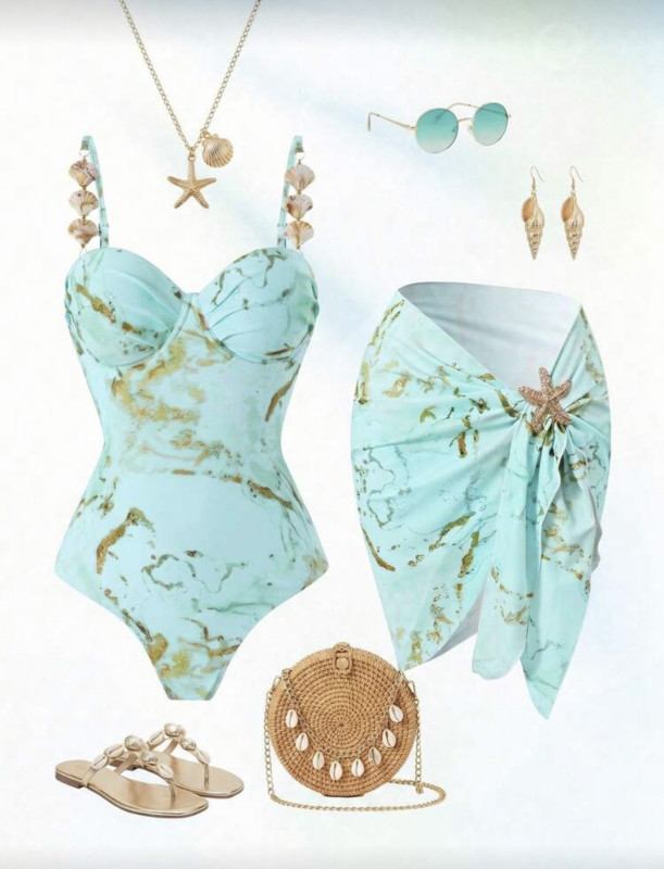 Marble swimsuit blue
