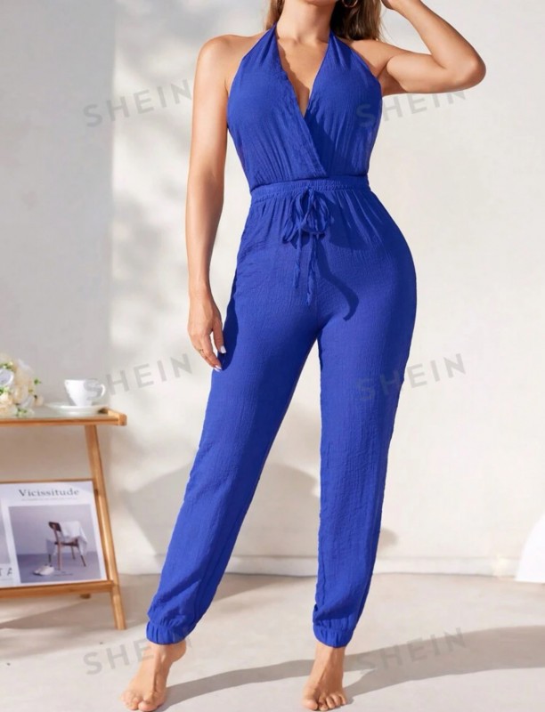 Blue jumpsuit cover up