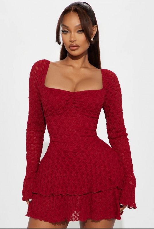Dusk to Dawn Lace Mini Dress - Burgundy