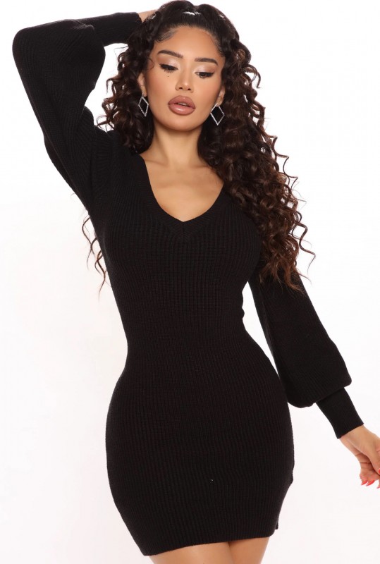 Steph Sweater Mini Dress - Black
