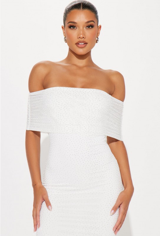 Bling Fling Rhinestone Mesh Midi Dress - White