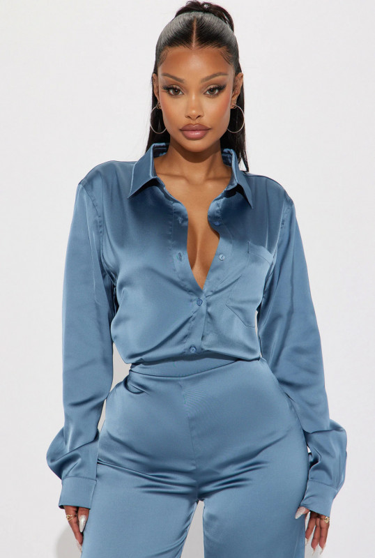 Makenzie Satin Pant Set - Blue