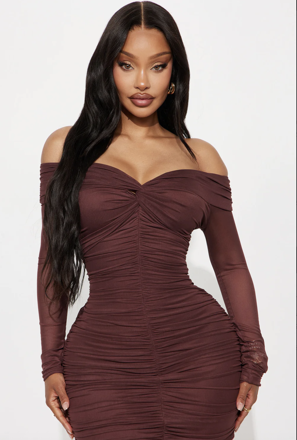 The Tink Long Sleeve Midi Dress - Brown