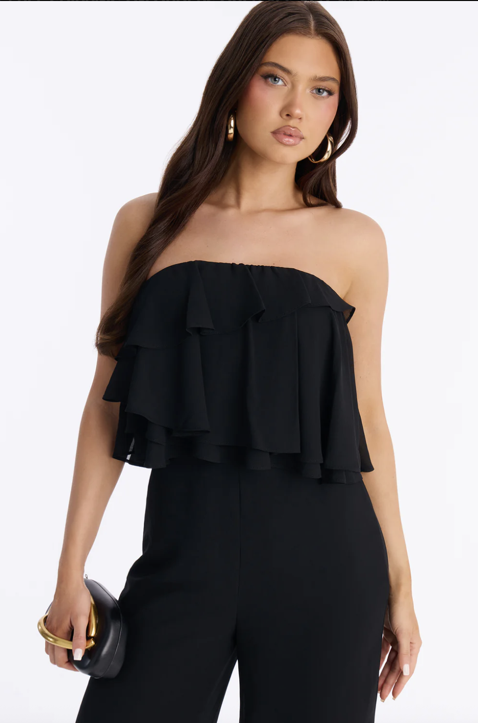 Risa Ruffle Strapless Wide Leg Jumpsuit - Black