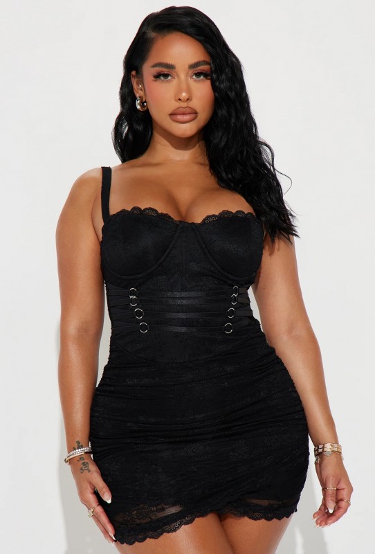 Steal Your Heart Lace Mini Dress - Black