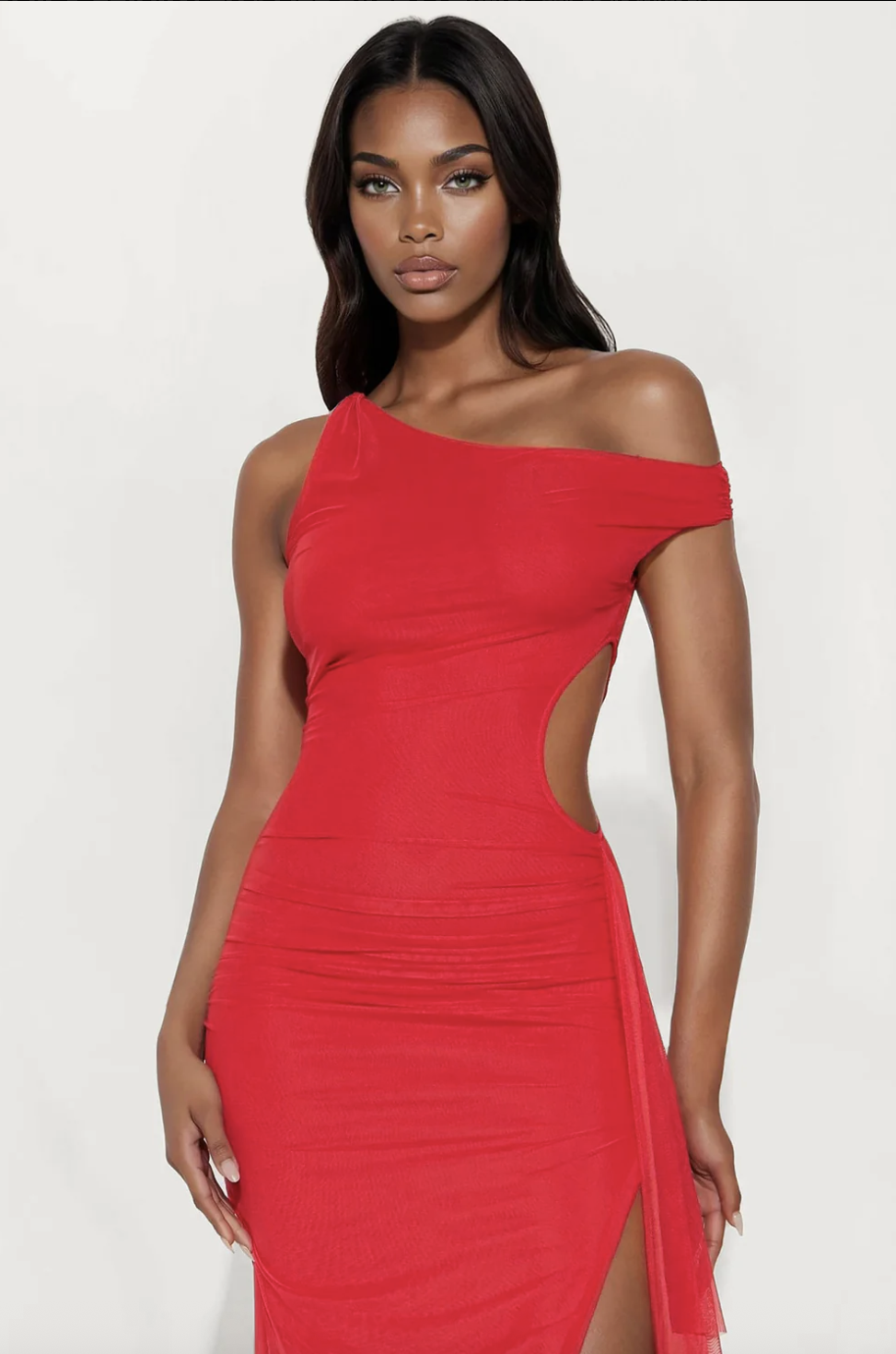 Maria Draped Mesh Maxi Dress - Red