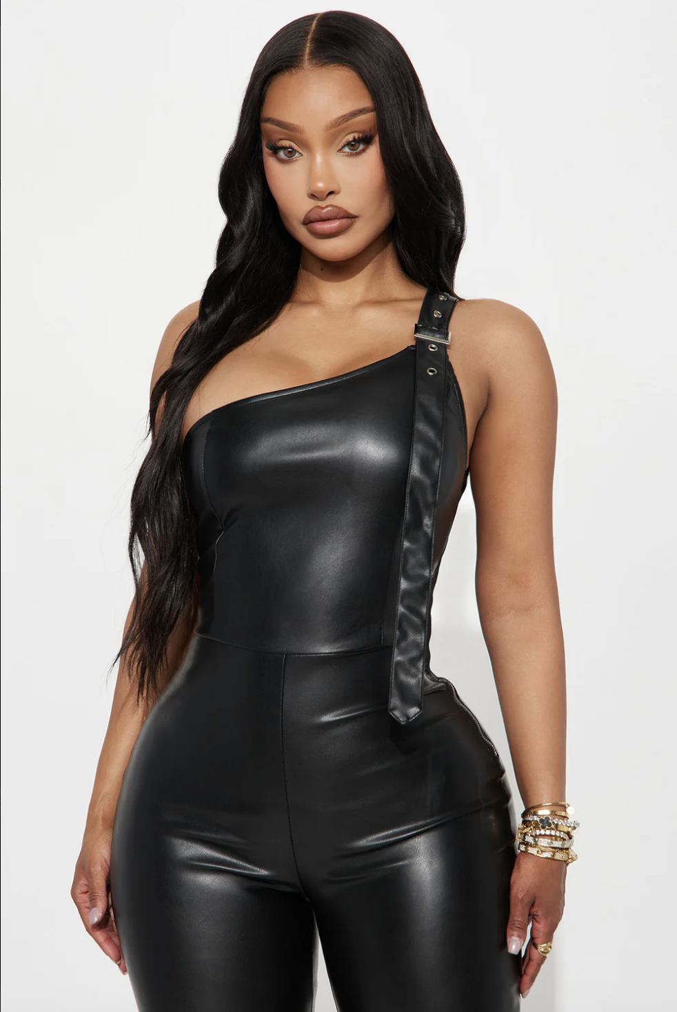 Sarianne Faux Leather Flare Jumpsuit - Black