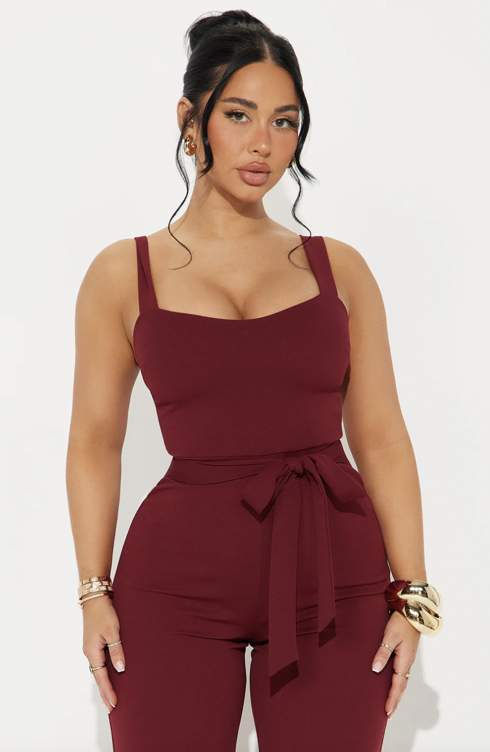Theya Crepe Wide Leg Jumpsuit - Wine