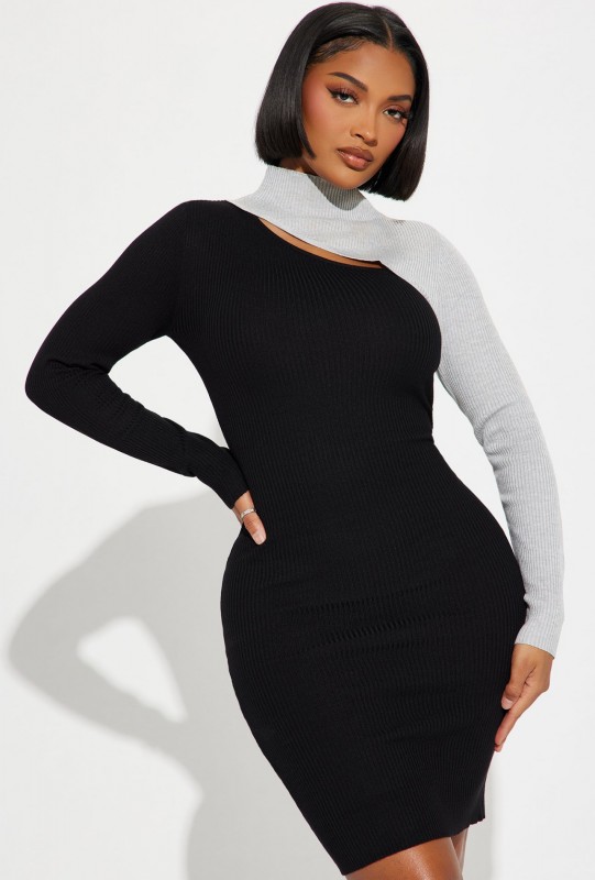 Fall Fixation Sweater Midi Dress Gray