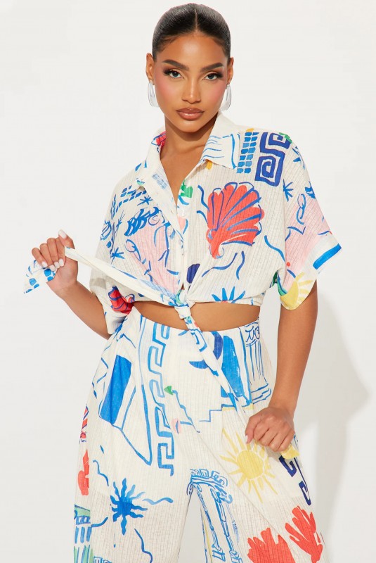 Walking On Seashells Pant Set - Cream/combo