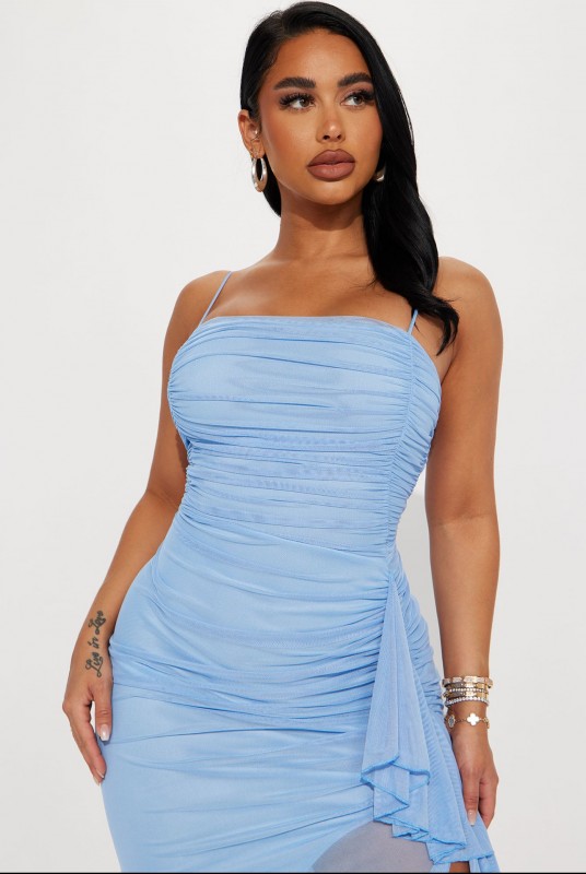 Pretty Lady Ruched Midi Dress - blue