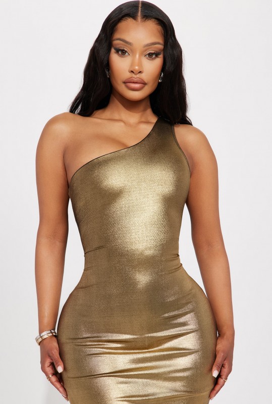 Shani Metallic Midi Dress - Gold