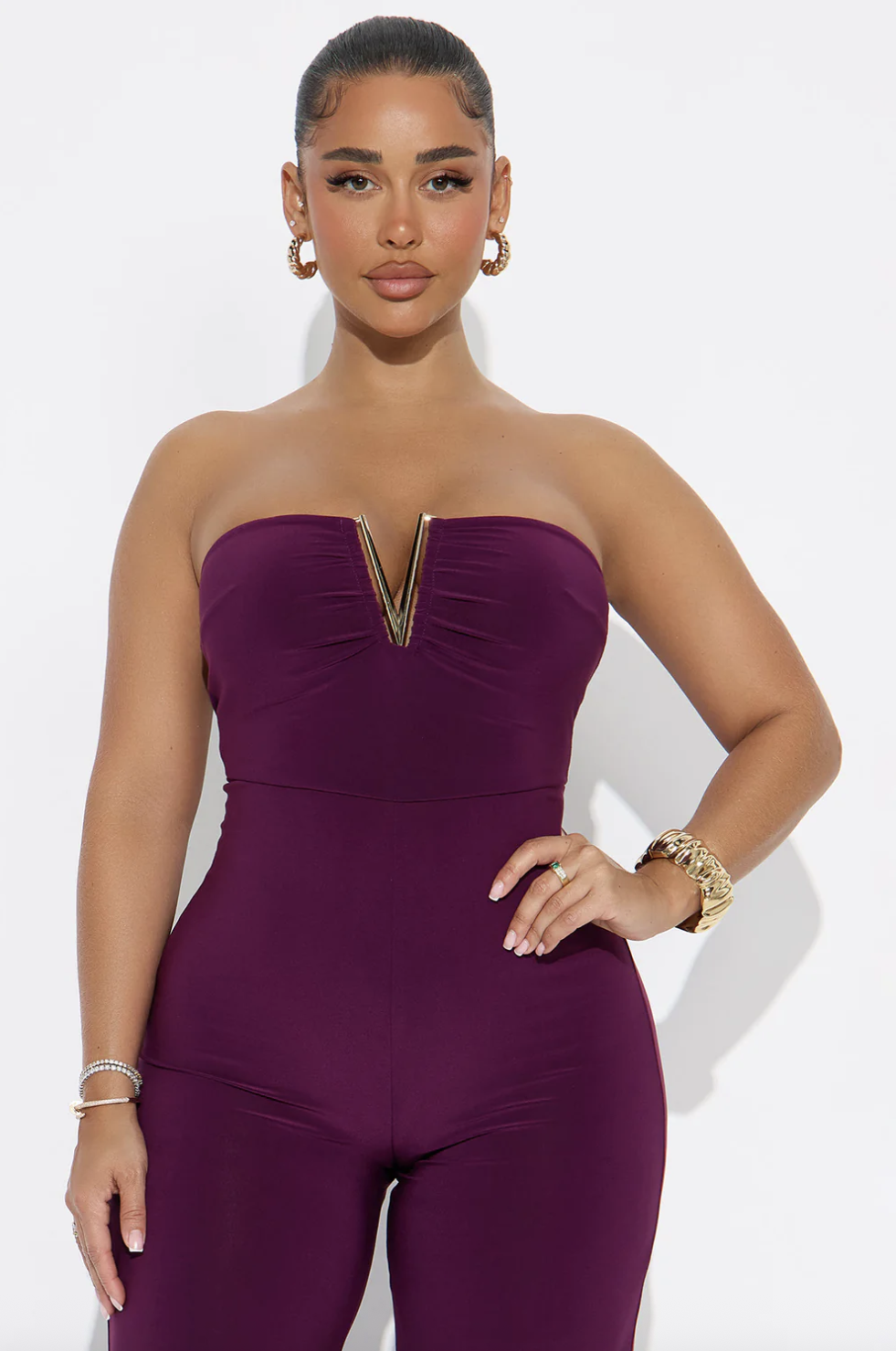 Valentina Strapless Wide Leg Jumpsuit - Plum
