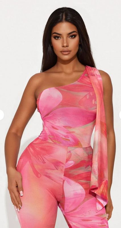 Hot Nights Mesh Jumpsuit - Magenta/combo