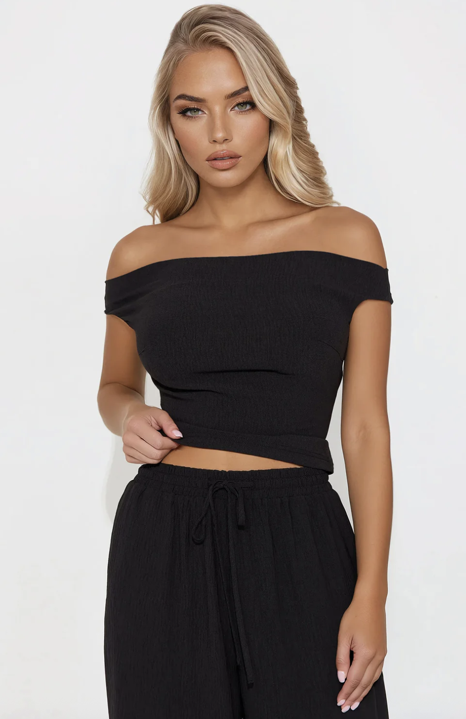 Ana Off Shoulder Pant Set - Black