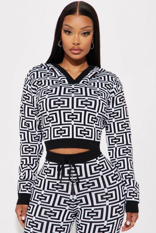 Spiraling For You Sweater Pant Set - Black/combo