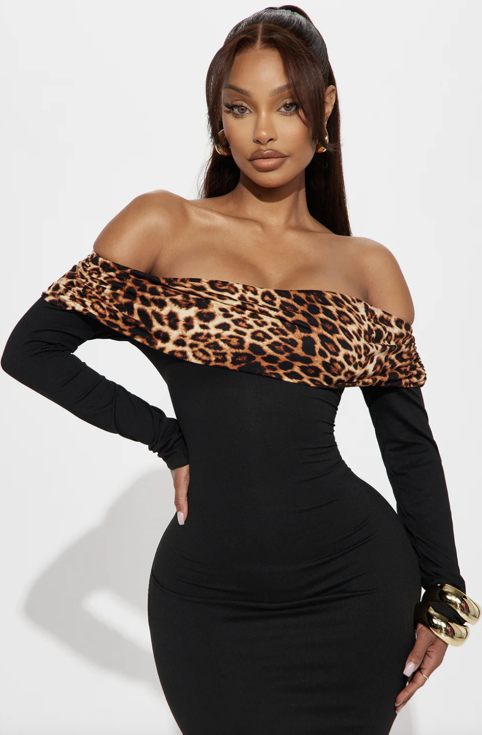 Don't Tempt Me Leopard Midi Dress - Black