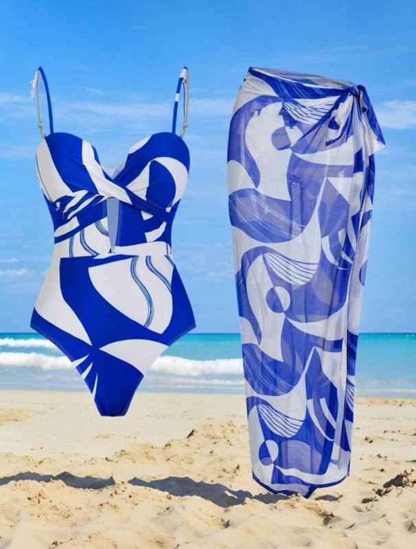 Blue & white swimsuit set