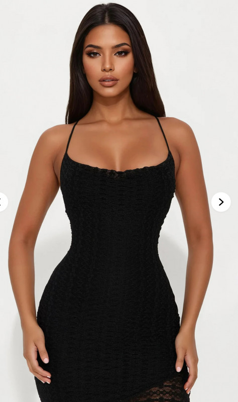 Send Me Flowers Asymmetrical Lace Midi Dress - Black