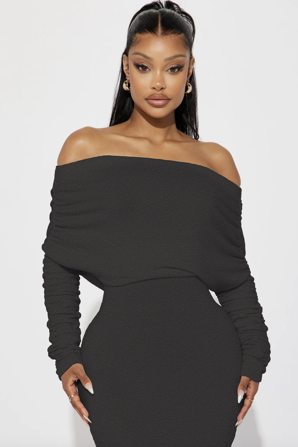 Yasmine Off Shoulder Sweater Maxi Dress - Charcoal