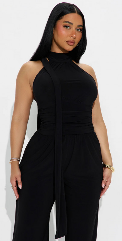 Lorena Ruched Scarf Jumpsuit - Black