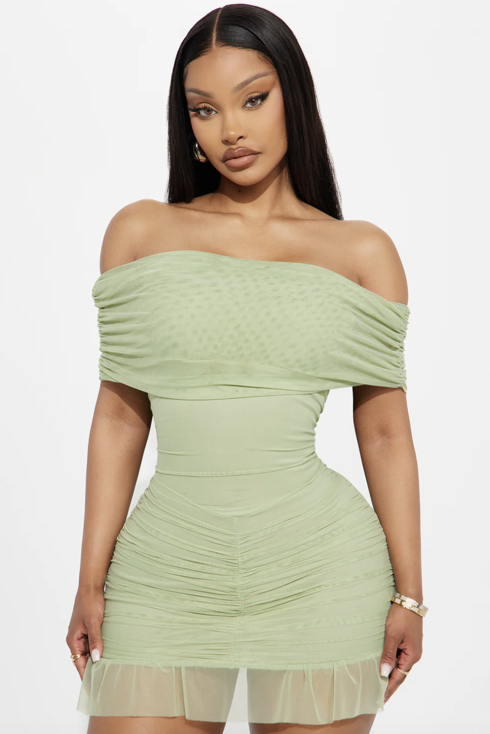 Lovely Day Mesh Mini Dress - Sage