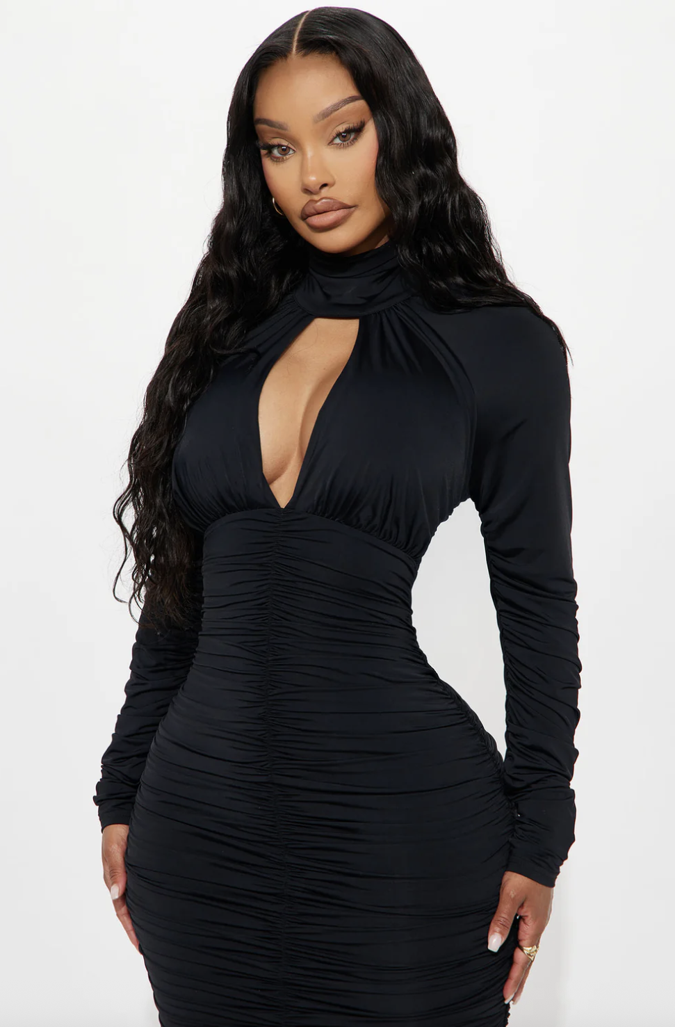 Azure Long Sleeve Midi Dress - Black