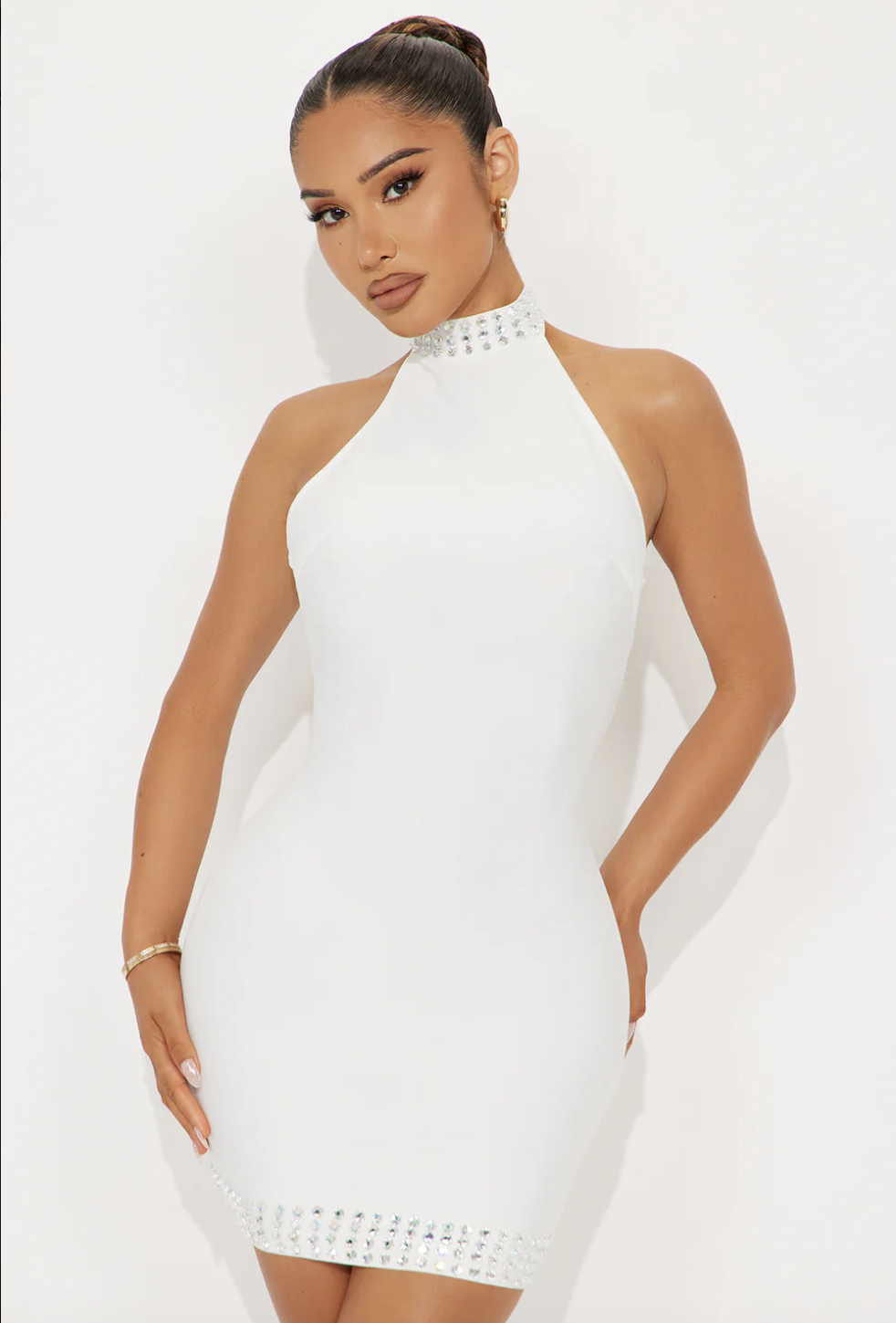 Bling Bling Rhinestone Bandage Mini Dress - White